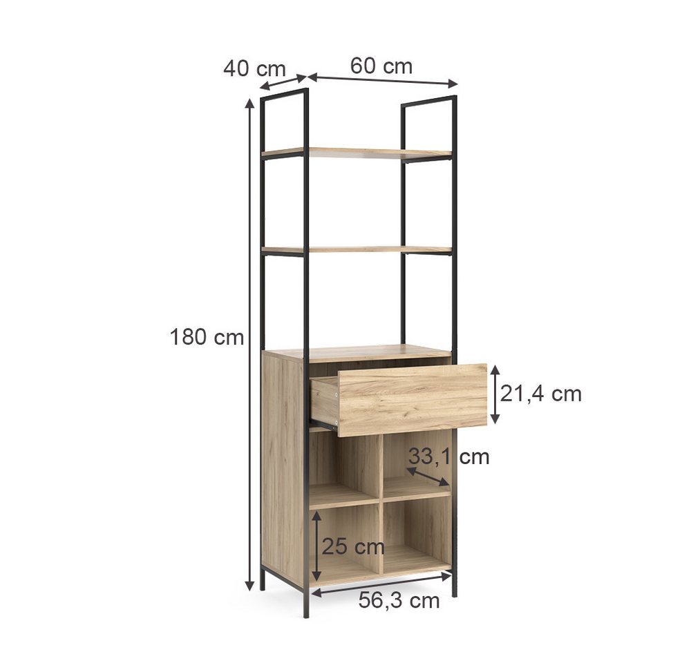 Vicco Kleiderschrank Enya, Holz/Schwarz, 60 x 180 cm mit Schublade (1-St) – Bild 3 von 5