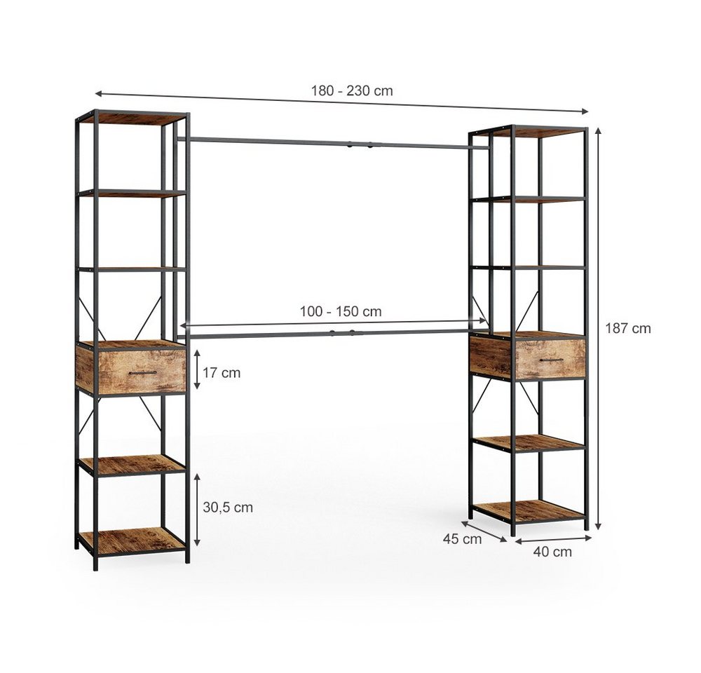 Vicco Kleiderschrank Fyrk, Eiche rustikal/Schwarz, 180 x 187 cm (kein Set, 1-St) – Bild 4 von 5