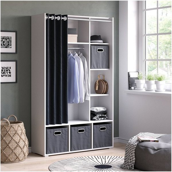 Vicco Kleiderschrank Luigi, Weiß, 38 x 178.1 cm mit Vorhang-Kleiderstange (1-St) Customizable