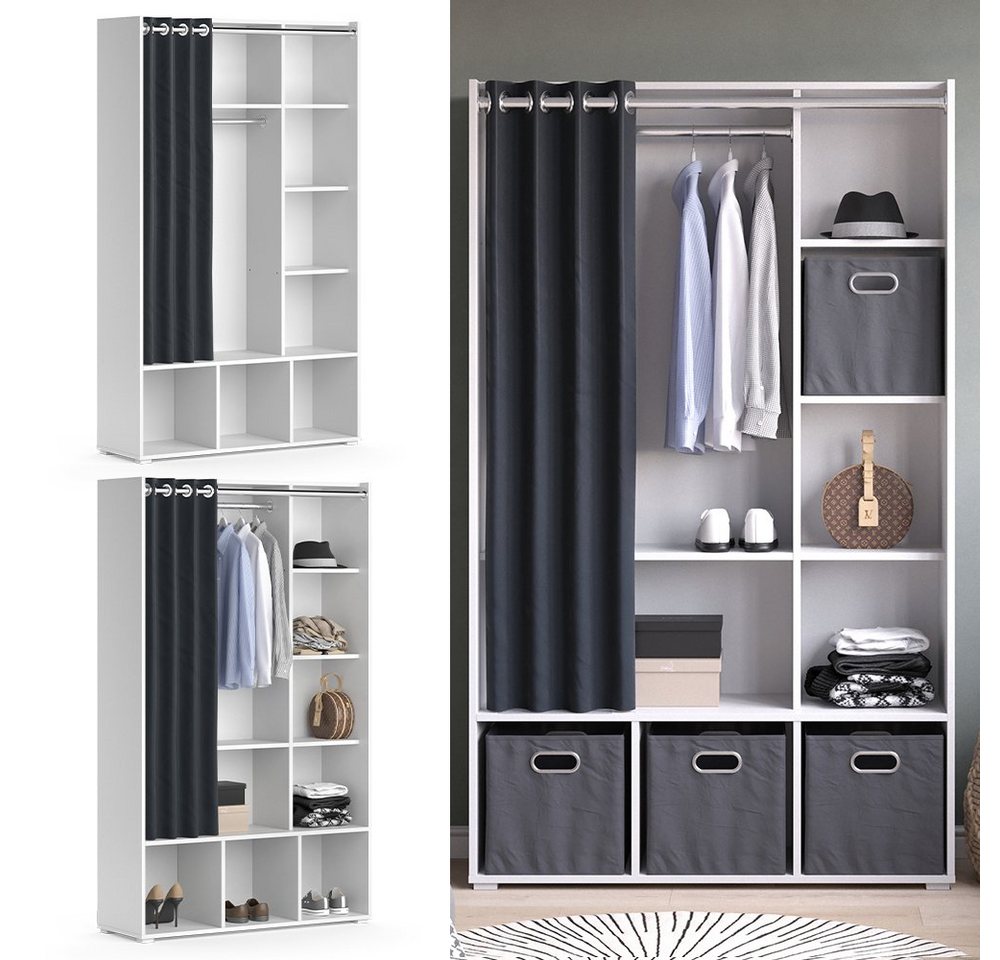 Vicco Kleiderschrank Luigi, Weiß, 38 x 178.1 cm mit Vorhang-Kleiderstange (1-St) Customizable – Bild 3 von 5