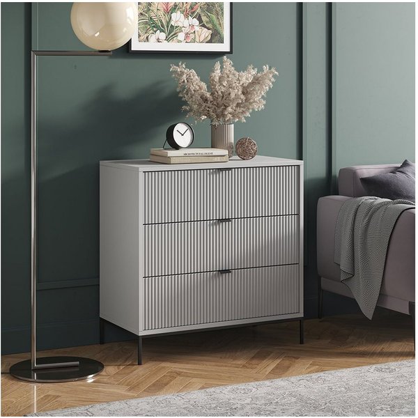 Vicco Kommode Eliza, Grau, 80 x 81.2 cm mit 3 Schubladen (1 St)