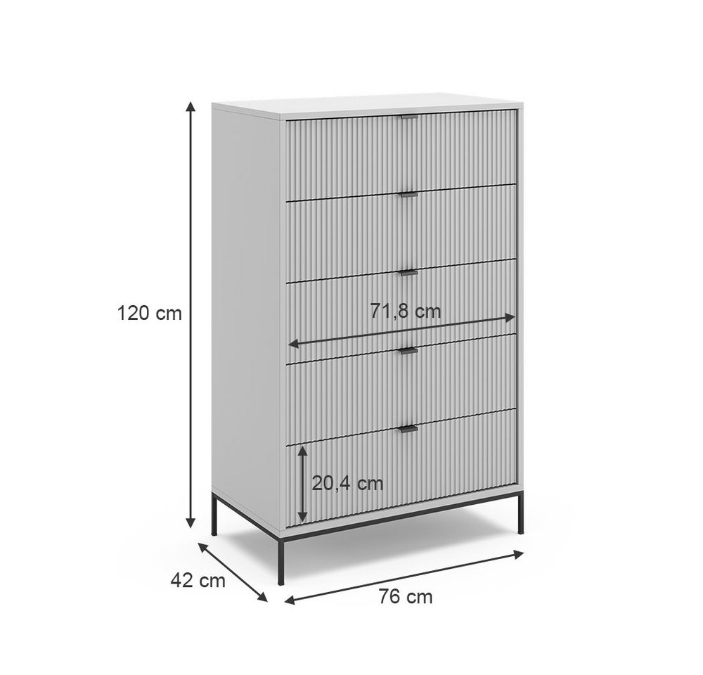 Vicco Kommode Eliza, Grau, 76 x 120 cm (1 St) – Bild 4 von 5