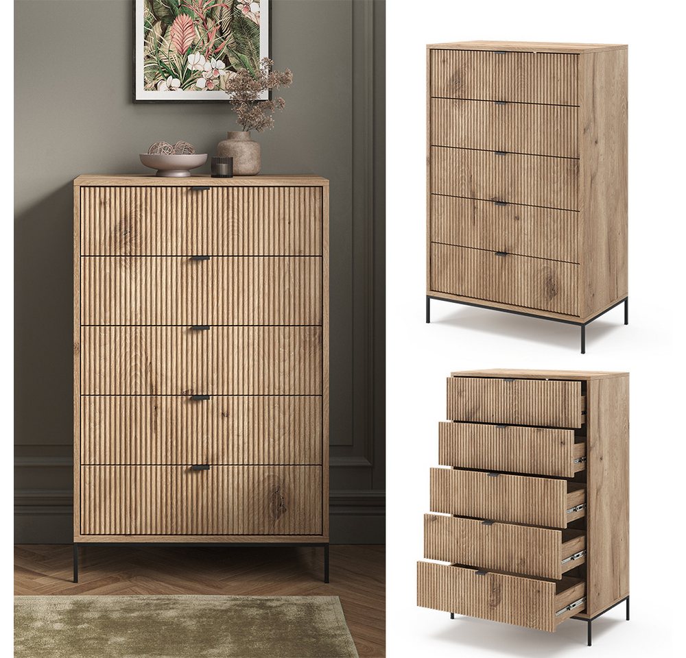 Vicco Kommode Eliza, Viking Oak, 76 x 120 cm mit 5 Schubladen (1 St) – Bild 3 von 5