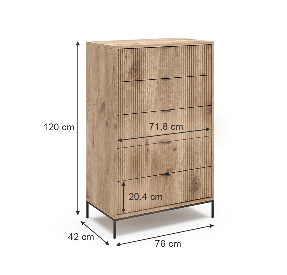Vicco Kommode Eliza, Viking Oak, 76 x 120 cm mit 5 Schubladen (1 St) – Bild 4 von 5