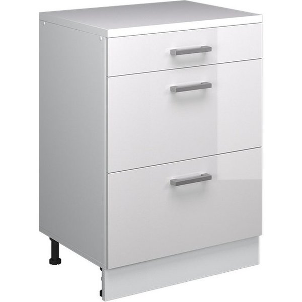 Vicco Kommode Rion, Weiß Hochglanz/Weiß, 60 x 46 cm ohne Schräge mit 3 Schubladen (1 St)