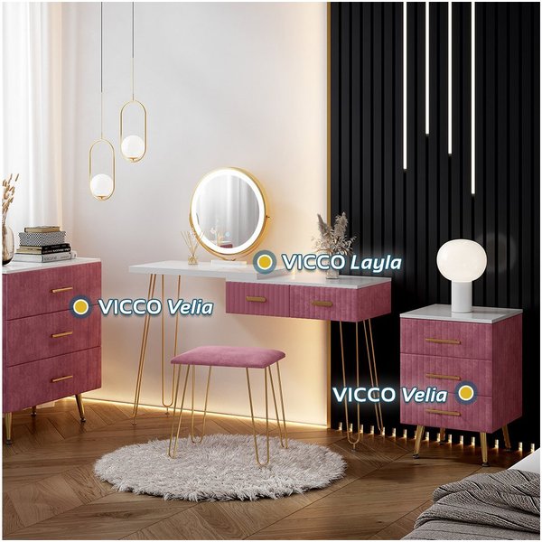 Vicco Kommode Velia, Rosa, 70 x 78.5 cm mit 3 Schubladen (1 St)