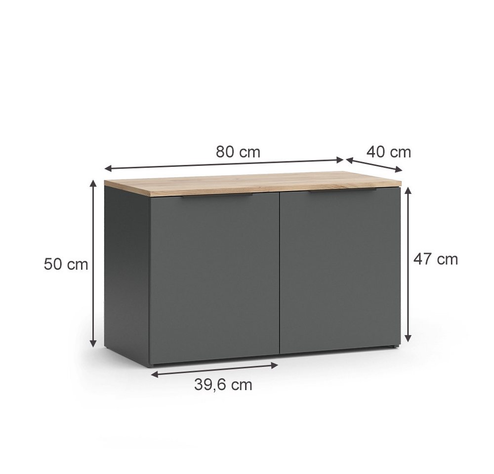 Vicco Kommode Wido, Anthrazit/Sonoma, 80 x 50 cm mit 2 Türen (1 St) – Bild 3 von 5