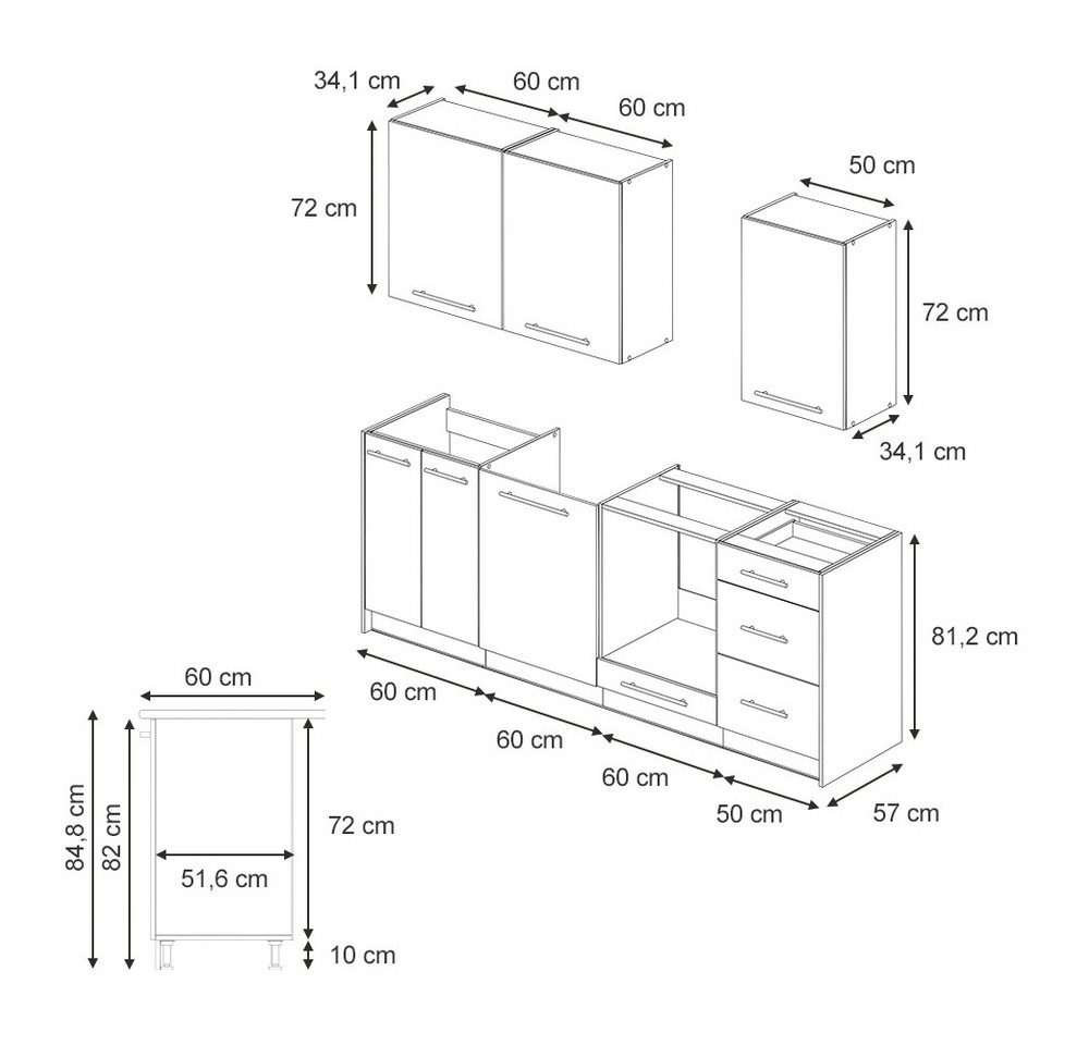 Vicco Küchenzeile Fame-Line, Bordeaux Hochglanz/Anthrazit, 230 cm, AP Marmor – Bild 3 von 5