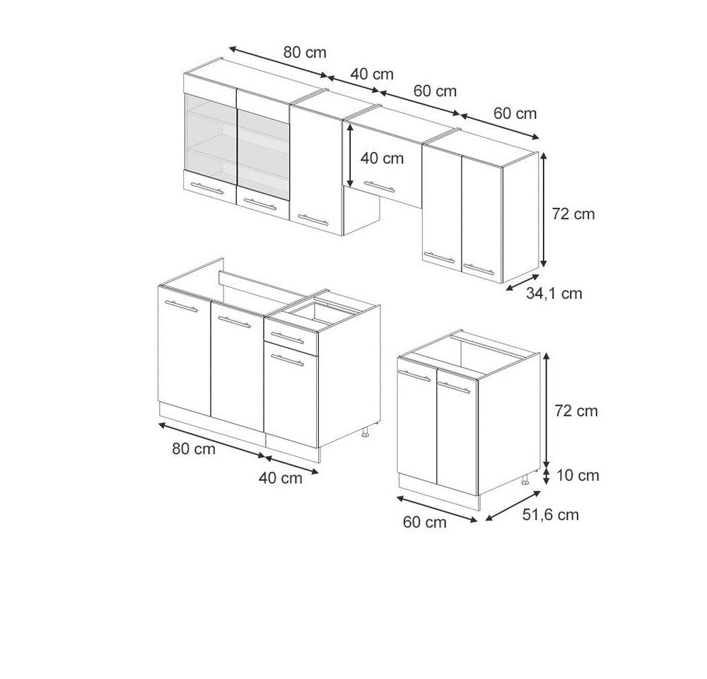 Vicco Küchenzeile Fame-Line, Dunkelblau Hochglanz/Anthrazit, 240 cm, AP Marmor – Bild 3 von 5