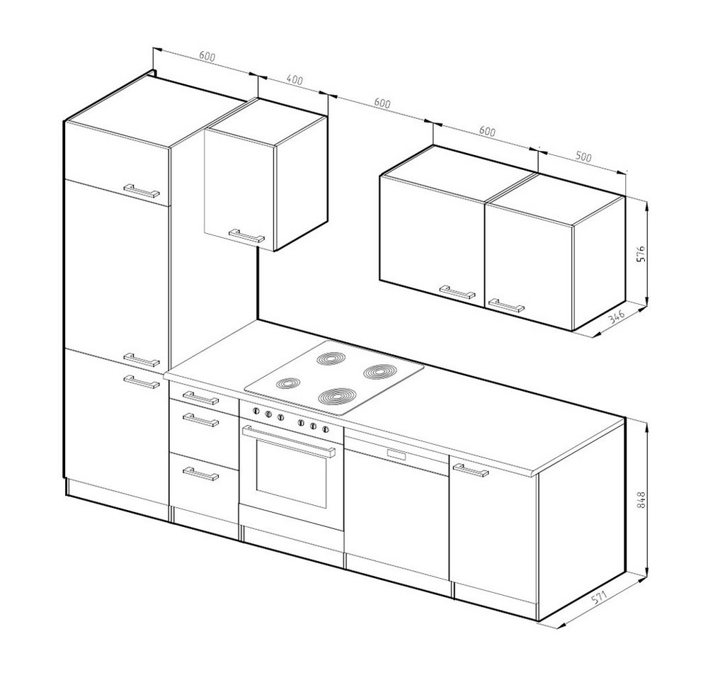 Vicco Küchenzeile Optima, Goldkraft Eiche/Anthrazit, 270 cm ohne Arbeitsplatte, mit H... – Bild 2 von 5