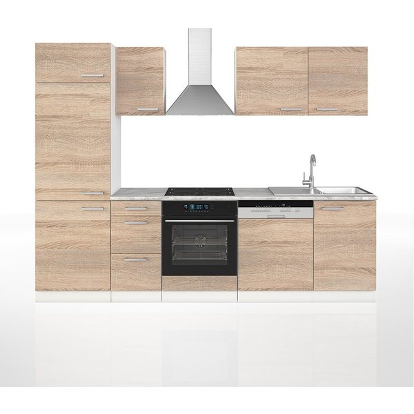 Vicco Küchenzeile Optima, Sonoma/Weiß, 270 cm ohne Arbeitsplatte