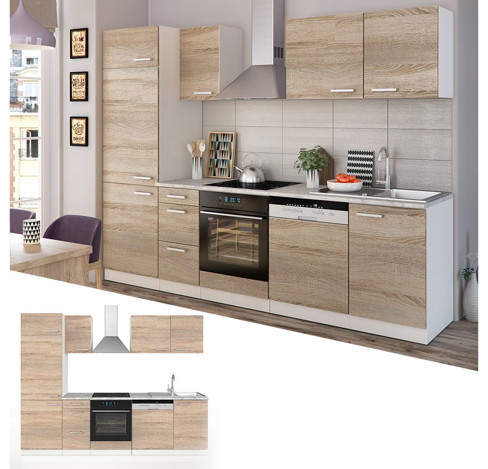 Vicco Küchenzeile Optima, Sonoma/Weiß, 270 cm ohne Arbeitsplatte – Bild 3 von 5