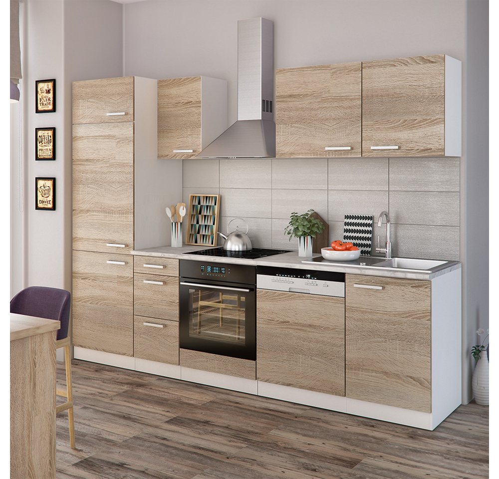 Vicco Küchenzeile Optima, Sonoma/Weiß, 270 cm ohne Arbeitsplatte – Bild 4 von 5