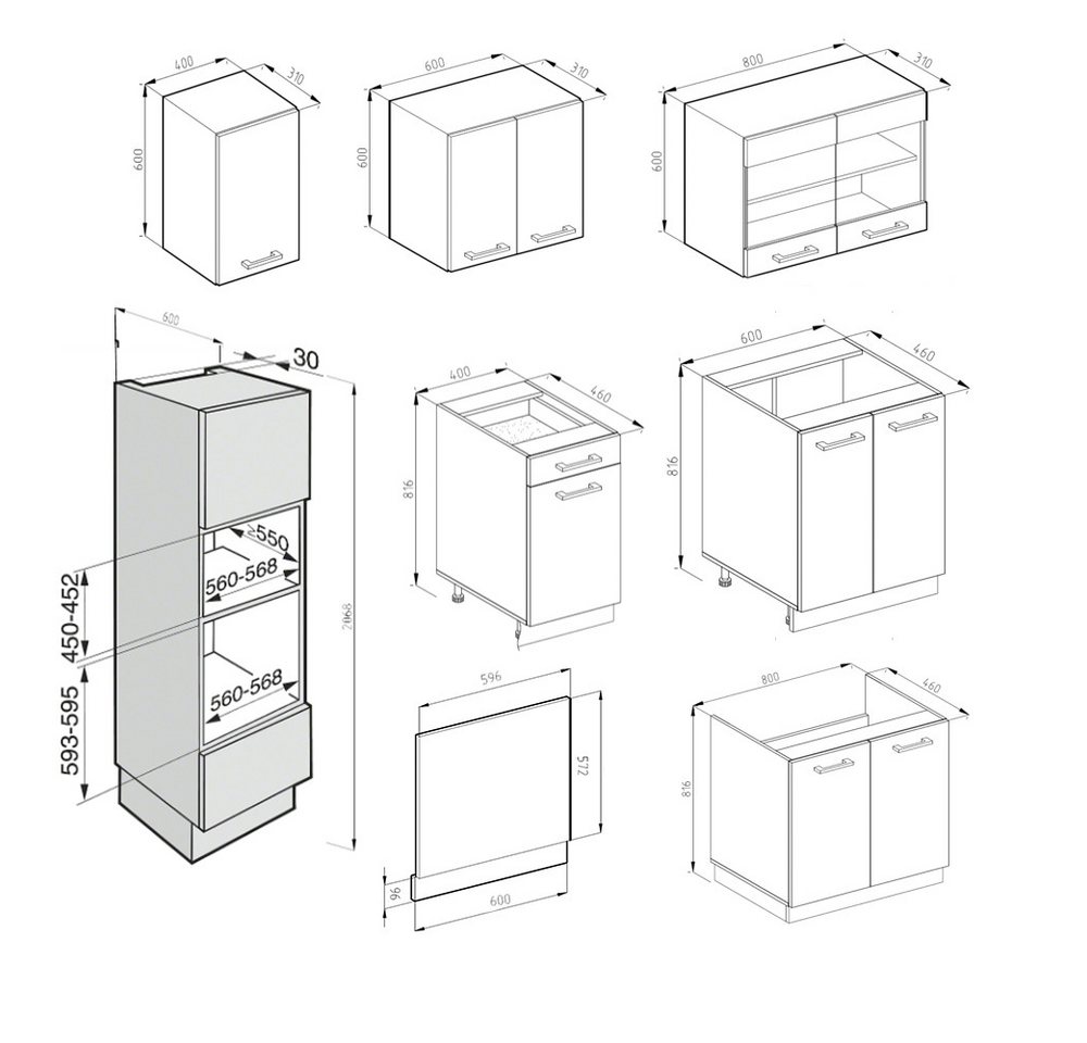 Vicco Küchenzeile R-Line, Weiß Hochglanz/Weiß, 300 mit Hochschrank, AP Marmor – Bild 3 von 5