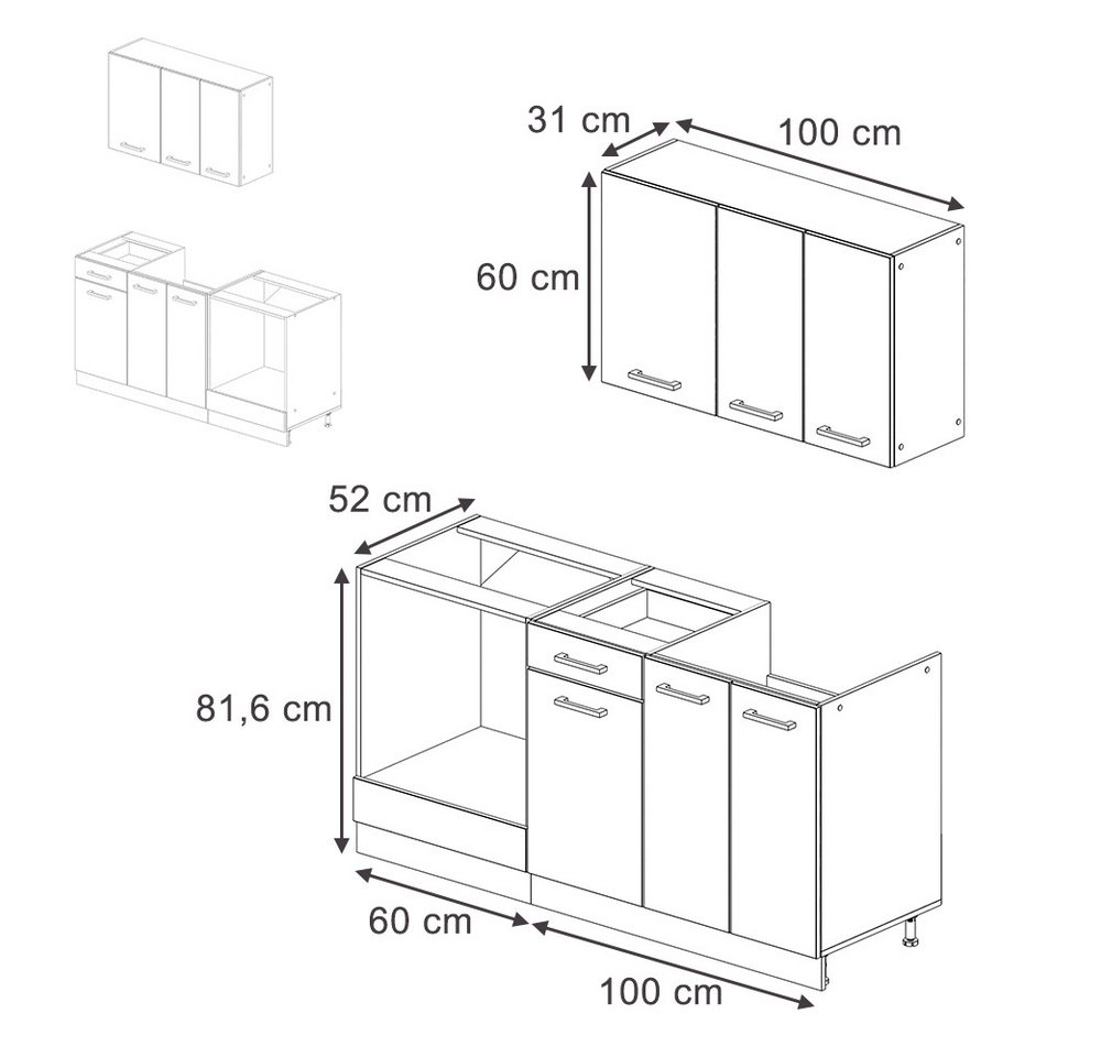 Vicco Küchenzeile R-Line, Weiß Hochglanz/Weiß/Weiß, 160 cm mit Herdumbauschrank oh... – Bild 2 von 5