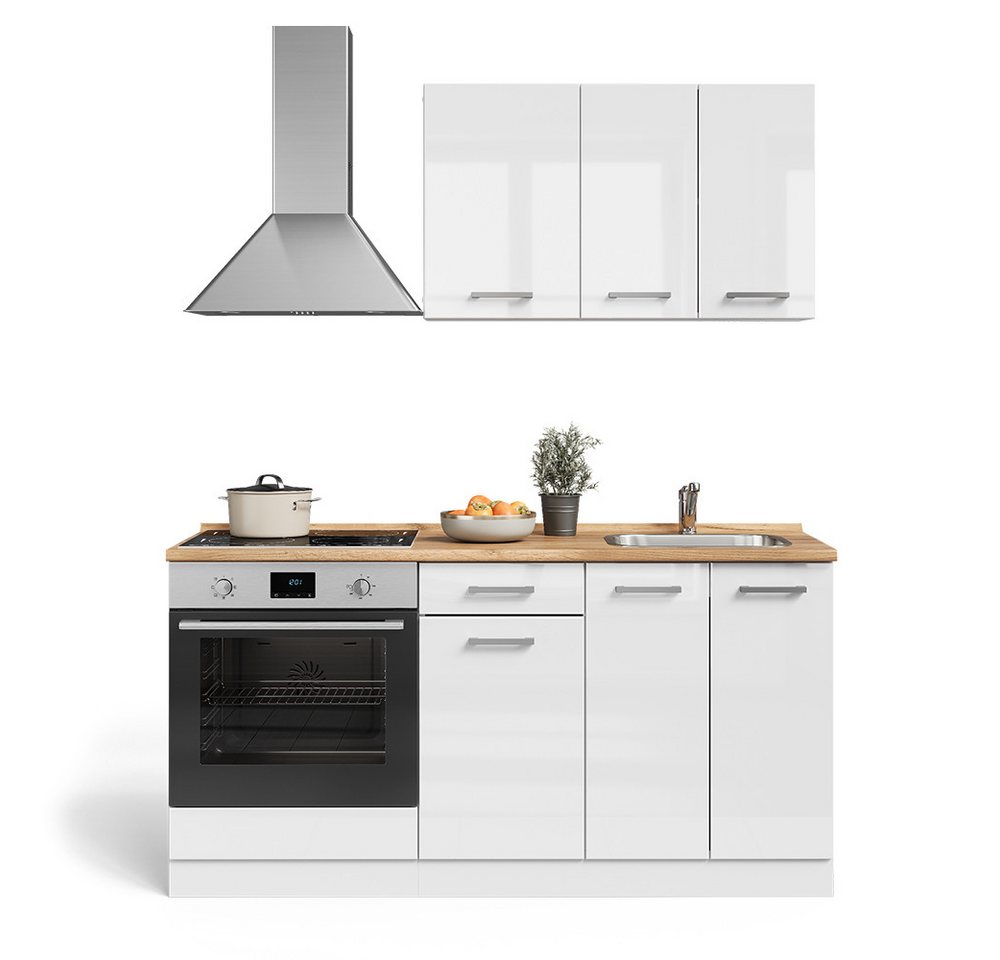 Vicco Küchenzeile R-Line, Weiß Hochglanz/Weiß/Weiß, 160 cm mit Herdumbauschrank oh... – Bild 5 von 5