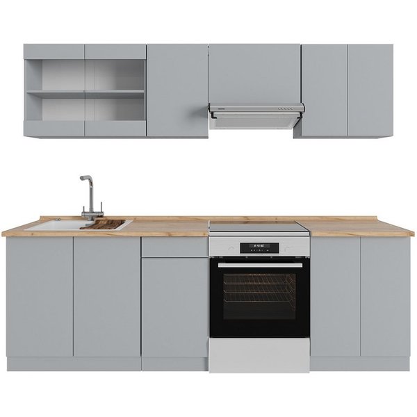Vicco Küchenzeile R-Line, Grau/Goldkraft Eiche, 240 cm, AP Eiche