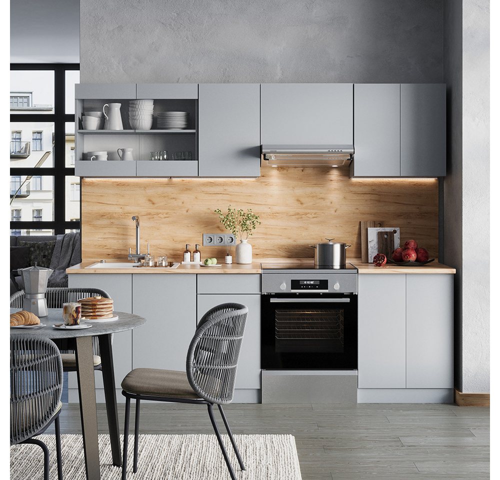 Vicco Küchenzeile R-Line, Grau/Goldkraft Eiche, 240 cm, AP Eiche – Bild 4 von 5