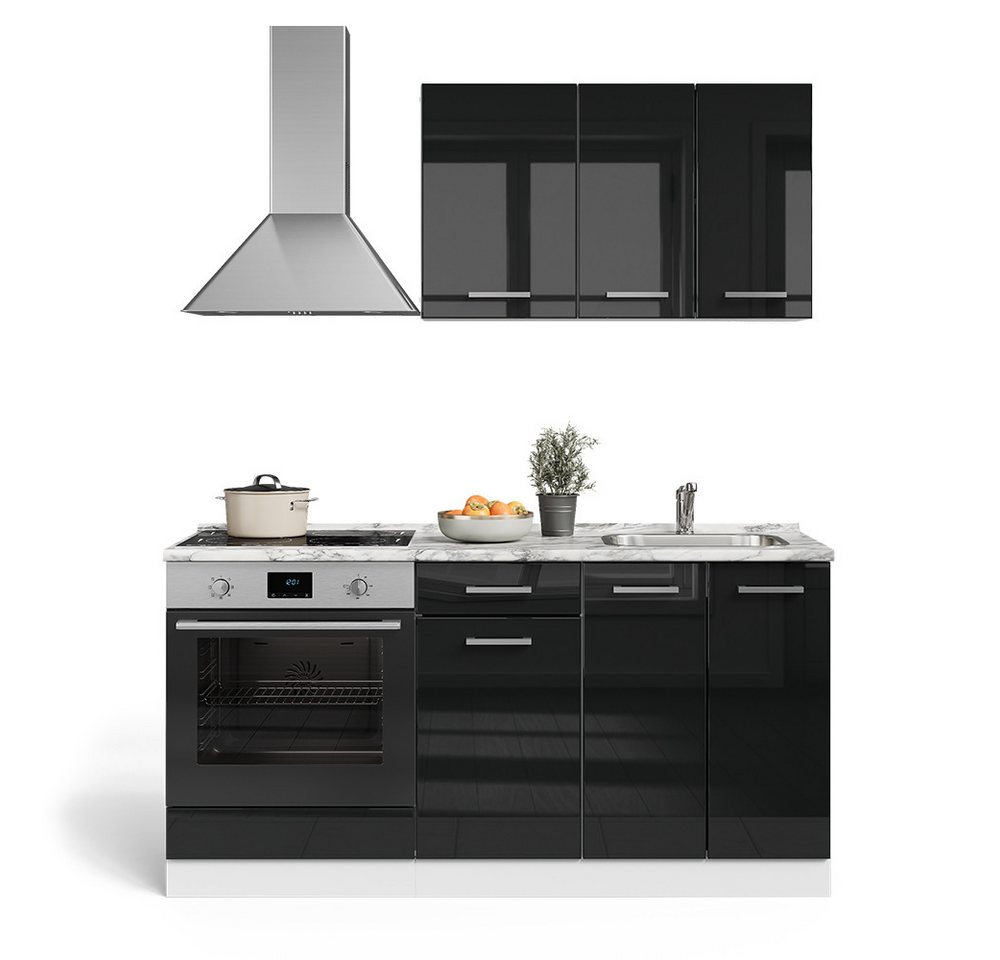 Vicco Küchenzeile R-Line, Schwarz Hochglanz/Weiß, 160 cm mit Herdumbauschrank ohne A... – Bild 5 von 5