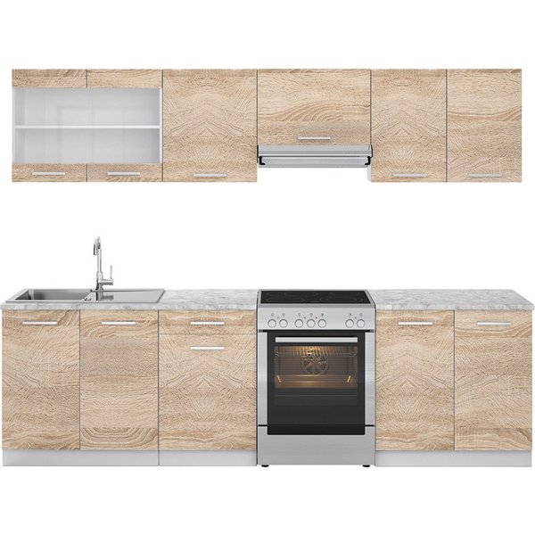 Vicco Küchenzeile R-Line, Sonoma/Weiß, 270 cm, AP Marmor
