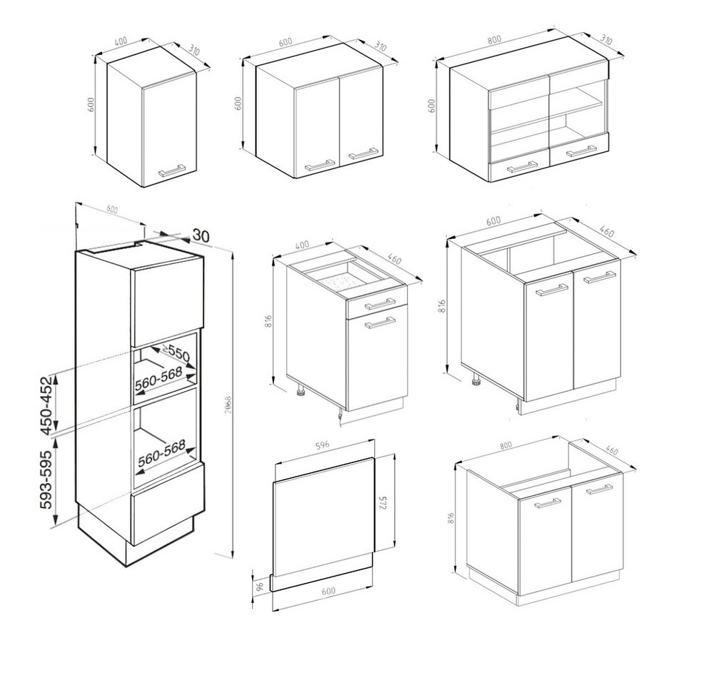 Vicco Küchenzeile R-Line, Weiß Landhaus/Anthrazit, Ohne Arbeitsplatten – Bild 2 von 5