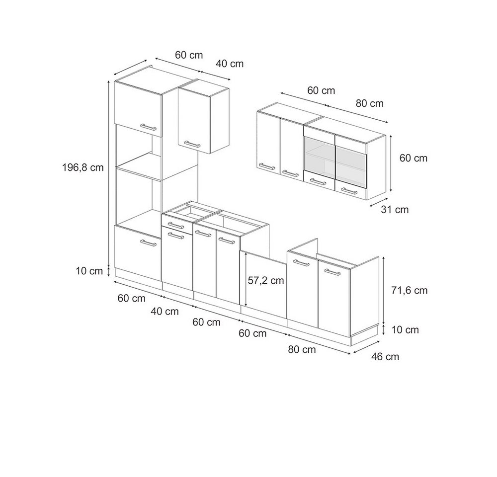 Vicco Küchenzeile R-Line, Anthrazit Landhaus/Anthrazit, 300 cm mit Hochschrank, ohne ... – Bild 2 von 5