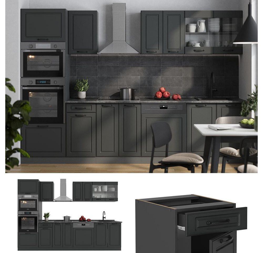 Vicco Küchenzeile R-Line, Anthrazit Landhaus/Anthrazit, 300 cm mit Hochschrank, ohne ... – Bild 3 von 5