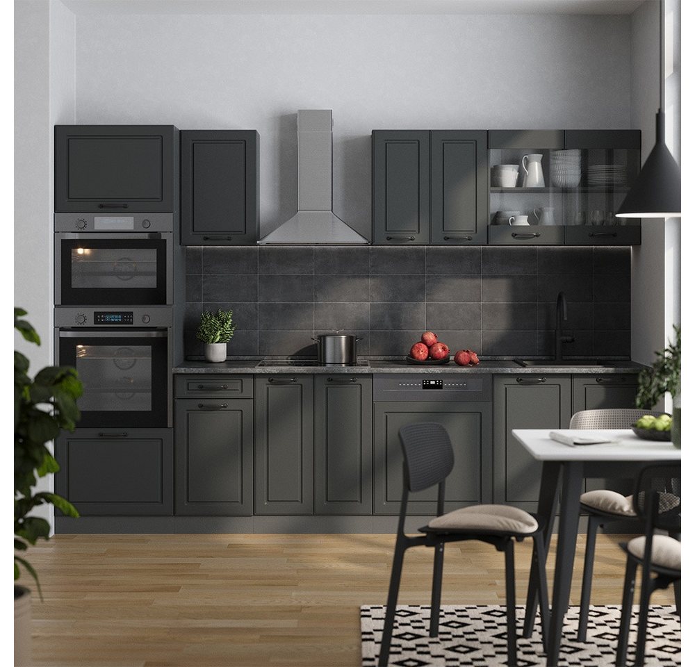 Vicco Küchenzeile R-Line, Anthrazit Landhaus/Anthrazit, 300 cm mit Hochschrank, ohne ... – Bild 4 von 5