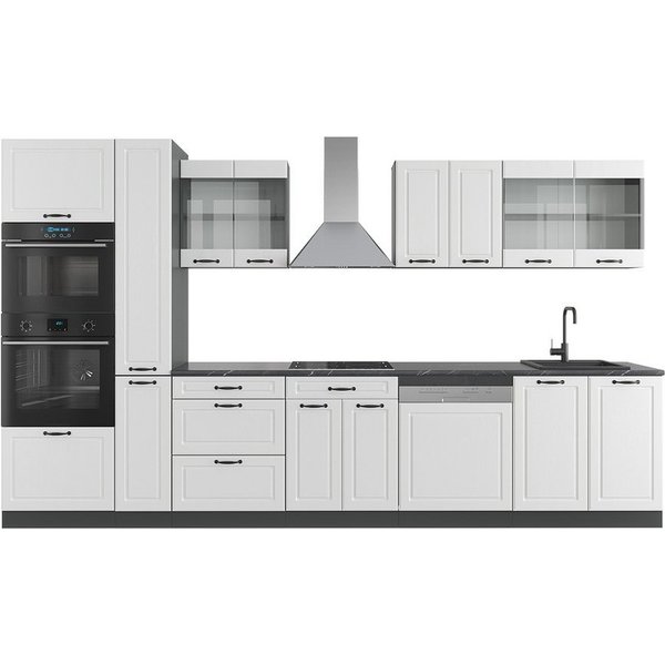 Vicco Küchenzeile R-Line, Weiß Landhaus/Anthrazit, Ohne Arbeitsplatten