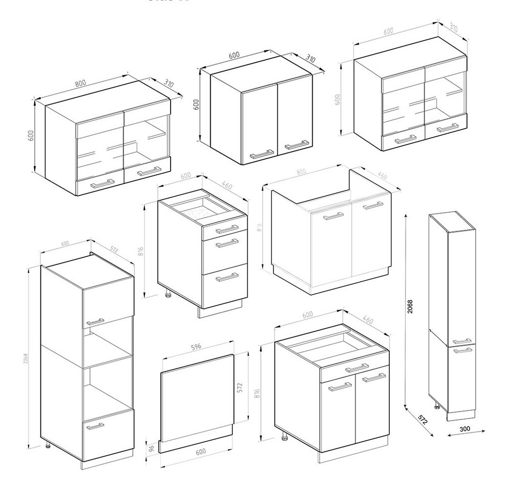 Vicco Küchenzeile R-Line, Weiß Landhaus/Anthrazit, Ohne Arbeitsplatten – Bild 2 von 5