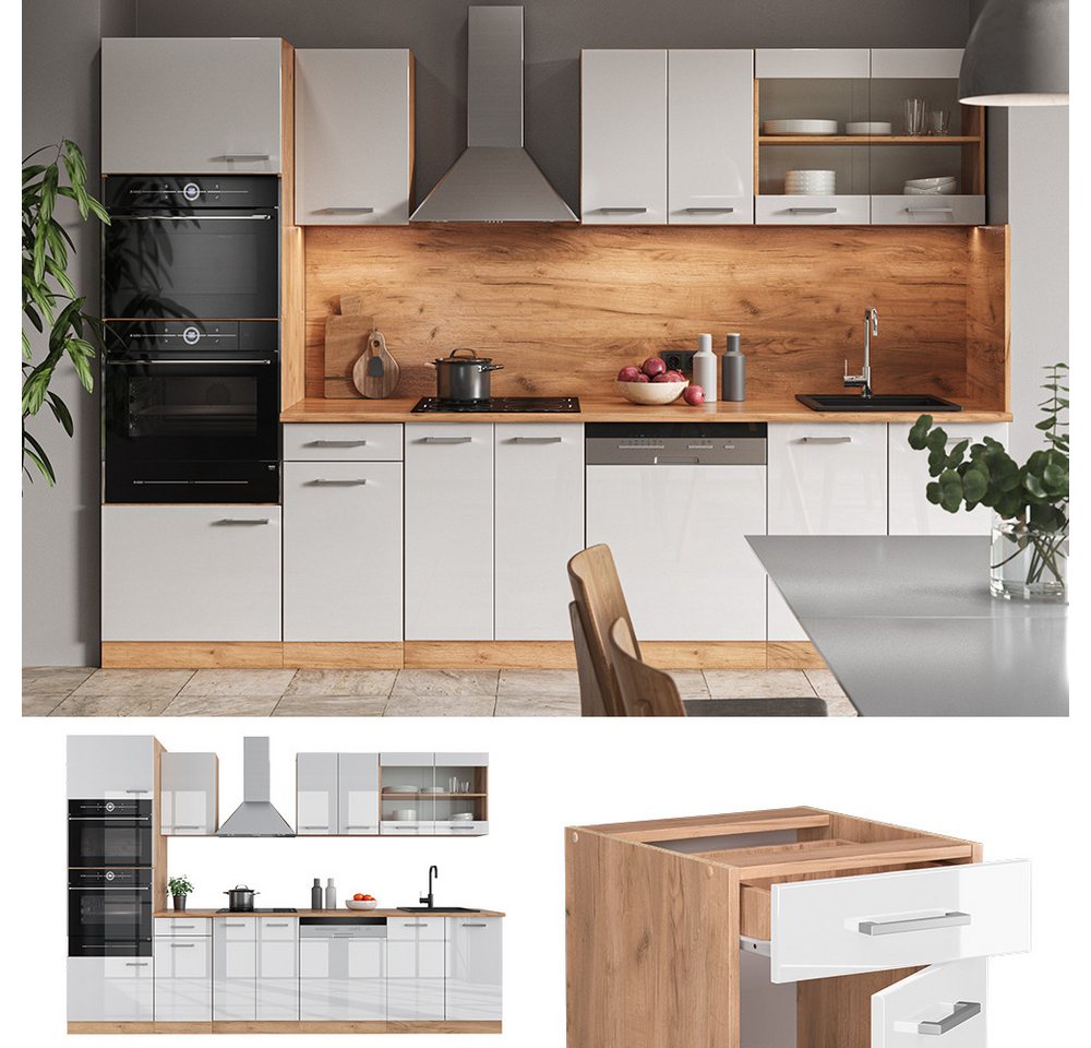Vicco Küchenzeile R-Line, Weiß Hochglanz/Goldkraft Eiche, Ohne Arbeitsplatten – Bild 4 von 5