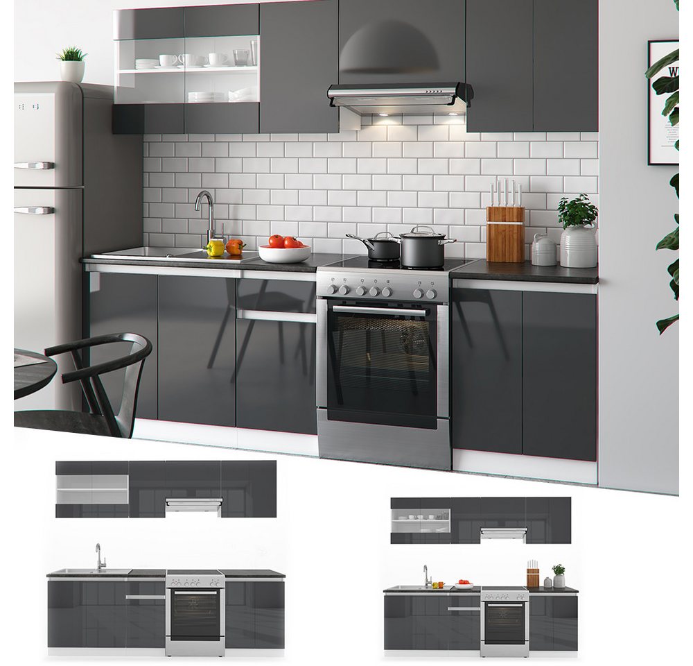 Vicco Küchenzeile R-Line, Anthrazit Hochglanz/Weiß, 240 cm, AP Schwarz – Bild 5 von 5