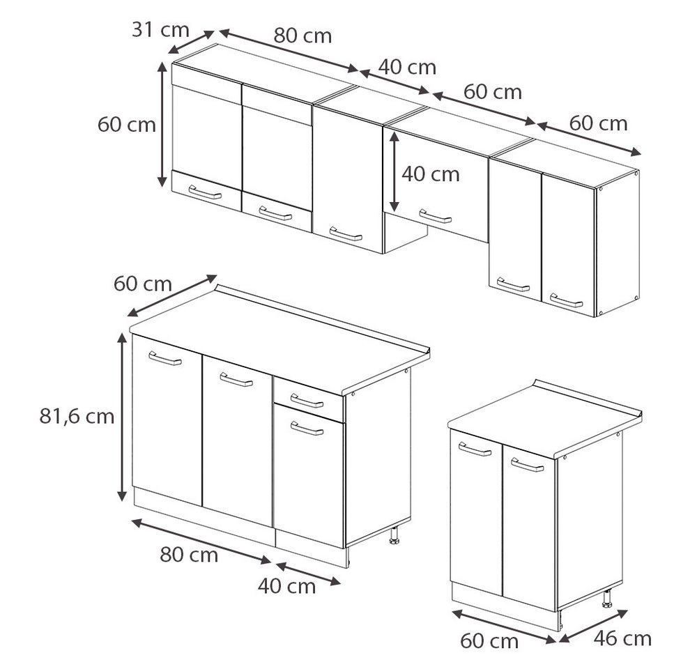 Vicco Küchenzeile R-Line, Weiß Hochglanz/Weiß, 240 cm, AP Marmor – Bild 3 von 5