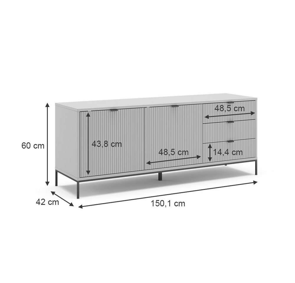 Vicco Lowboard Eliza, Grau, 150.1 x 60 cm (1 St) – Bild 4 von 5