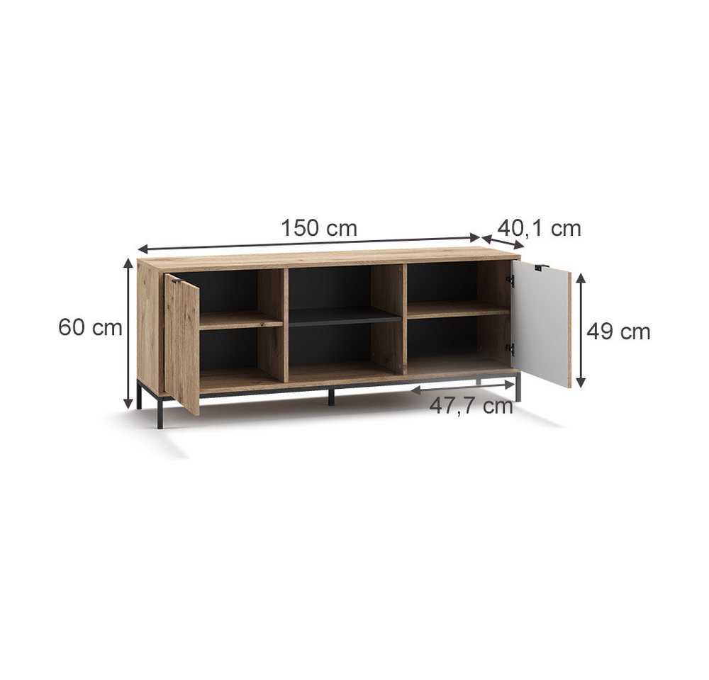 Vicco Lowboard Eliza, Viking Oak, 150 x 60 cm mit 2 Türen (1 St) – Bild 3 von 5