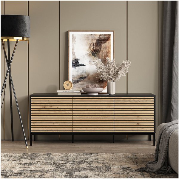 Vicco Lowboard Eliza, Schwarz/Eiche, 150 x 60 cm mit 3 Schubladen (1 St)