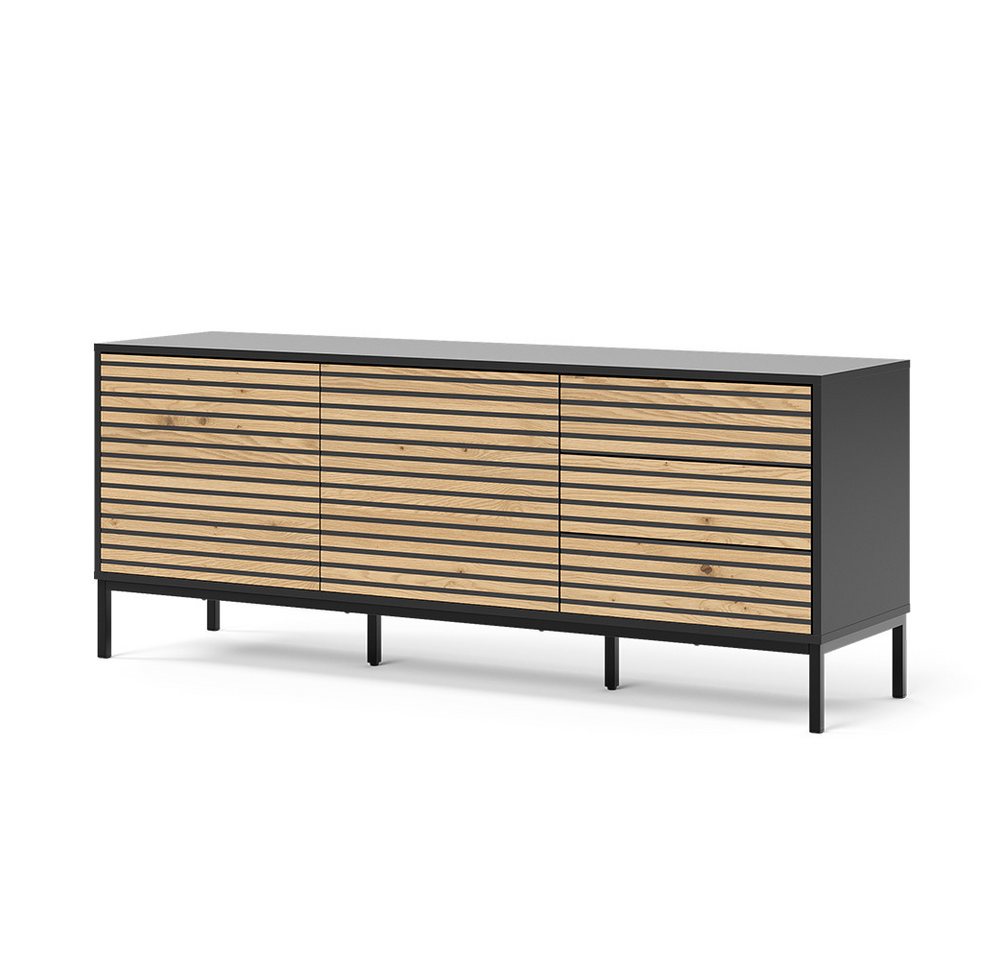 Vicco Lowboard Eliza, Schwarz/Eiche, 150 x 60 cm mit 3 Schubladen (1 St) – Bild 2 von 5