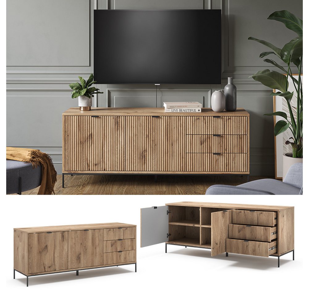 Vicco Lowboard Eliza, Viking Oak, 150.1 x 60 cm mit 3 Schubladen, 2 Türen (1 St) – Bild 3 von 5