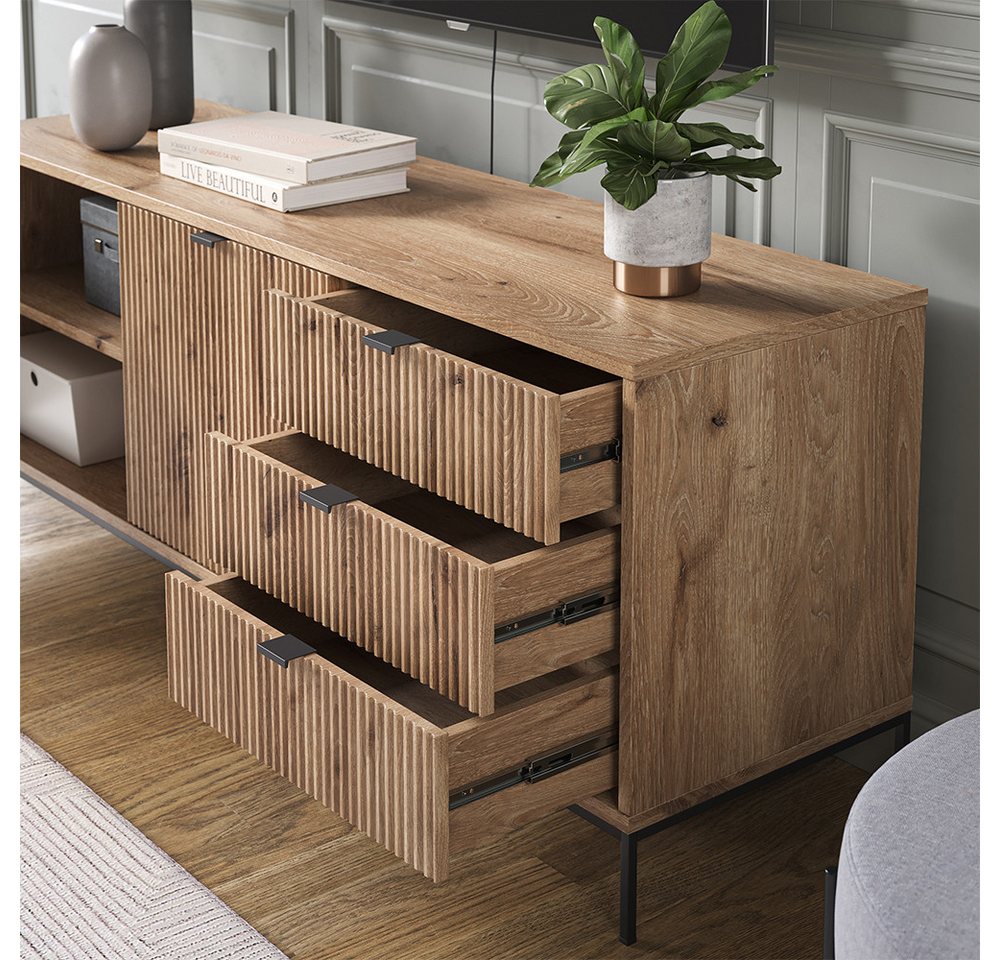 Vicco Lowboard Eliza, Viking Oak, 150.1 x 60 cm mit 3 Schubladen, 2 Türen (1 St) – Bild 5 von 5