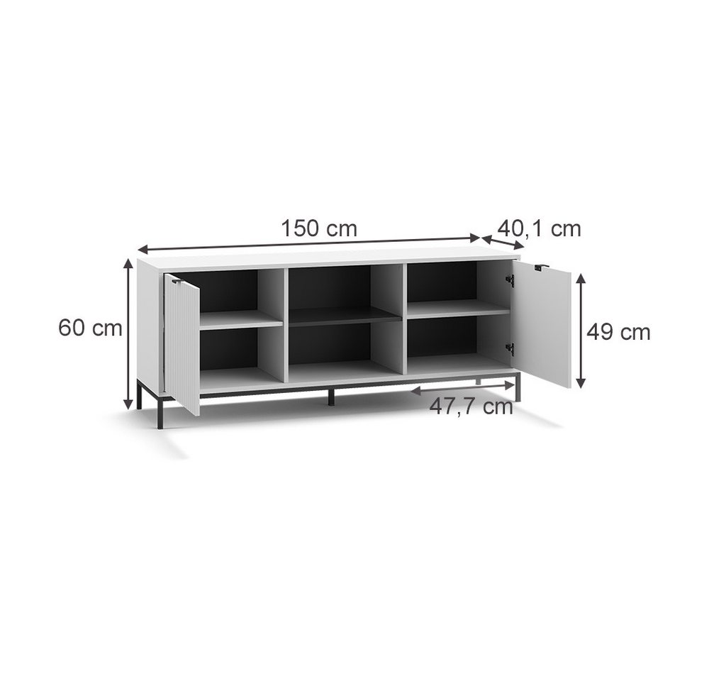Vicco Lowboard Eliza, Weiß, 150 x 60 cm mit 2 Türen (1 St) – Bild 3 von 5
