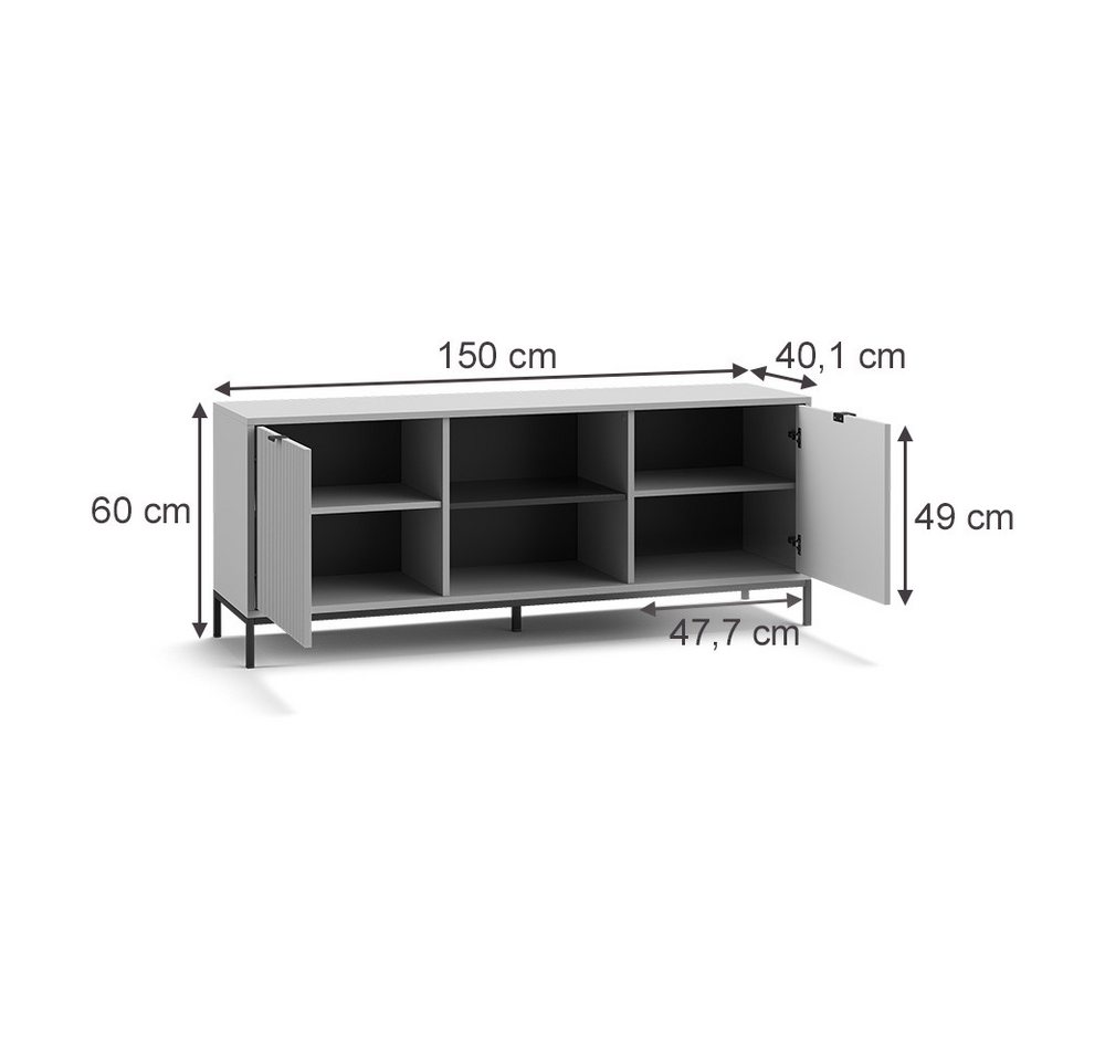 Vicco Lowboard Eliza, Grau/Grau, 150 x 60 cm mit 2 Türen (1 St) – Bild 3 von 5
