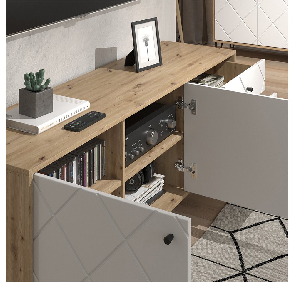 Vicco Lowboard Nizza, Artisan/Weiß/Weiß, 150.2 x 60.2 cm mit 3 Schubladen & 2 T... (1 St) – Bild 2 von 3