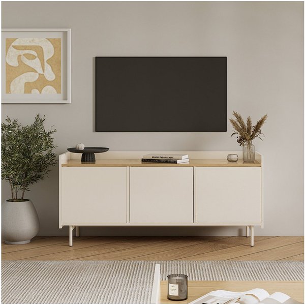 Vicco Lowboard Velina, Creme/Eiche, 140 x 63 cm mit 3 Türen (1 St)