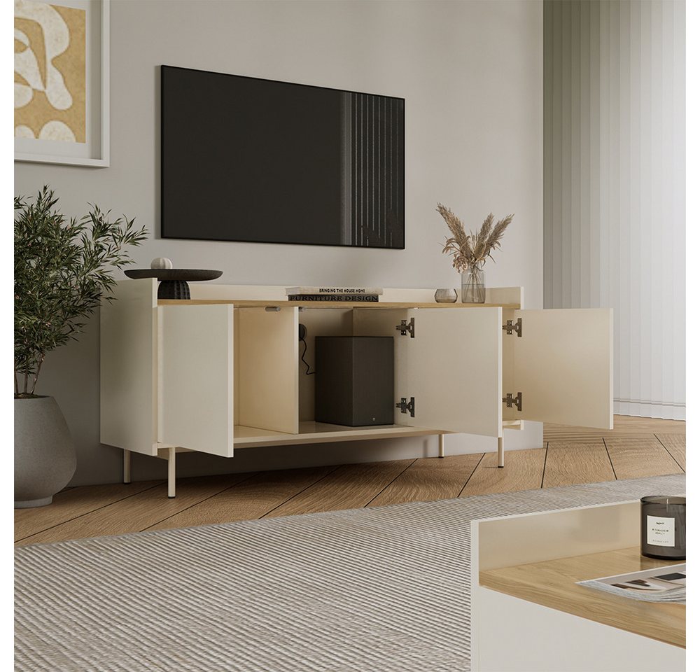 Vicco Lowboard Velina, Creme/Eiche, 140 x 63 cm mit 3 Türen (1 St) – Bild 4 von 5