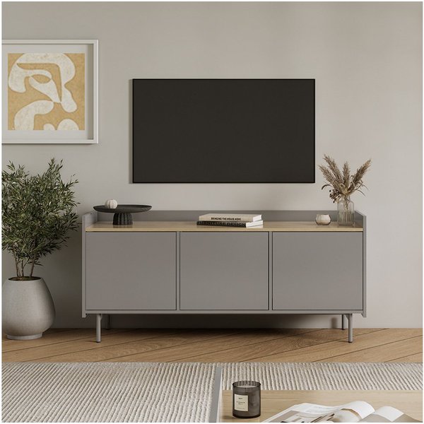 Vicco Lowboard Velina, Grau/Eiche, 140 x 63 cm mit 3 Türen (1 St)
