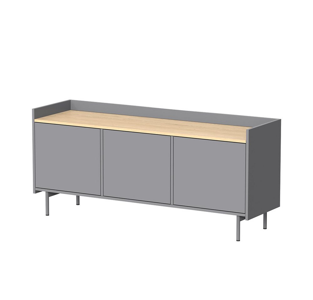 Vicco Lowboard Velina, Grau/Eiche, 140 x 63 cm mit 3 Türen (1 St) – Bild 2 von 5