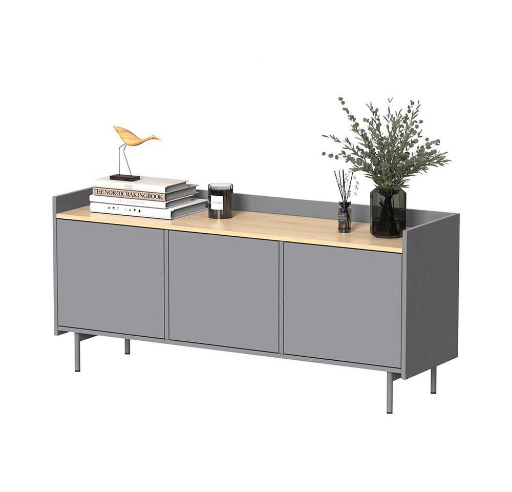 Vicco Lowboard Velina, Grau/Eiche, 140 x 63 cm mit 3 Türen (1 St) – Bild 5 von 5
