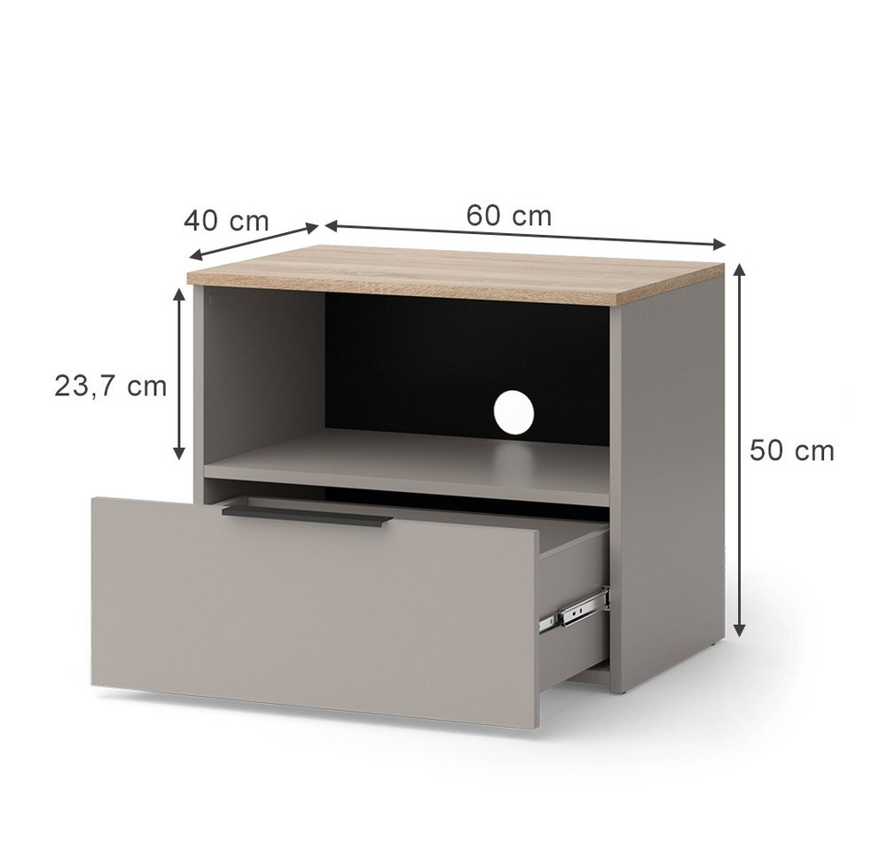 Vicco Lowboard Wido, Greige/Sonoma, 60 x 50 cm mit Schublade (1 St) – Bild 3 von 5
