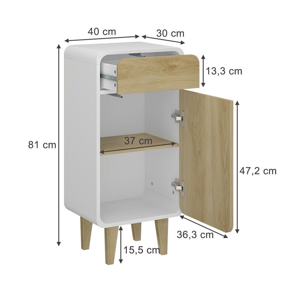 Vicco Midischrank Arla, Weiß/Eiche, 40 x 81 cm (1-St) – Bild 2 von 5