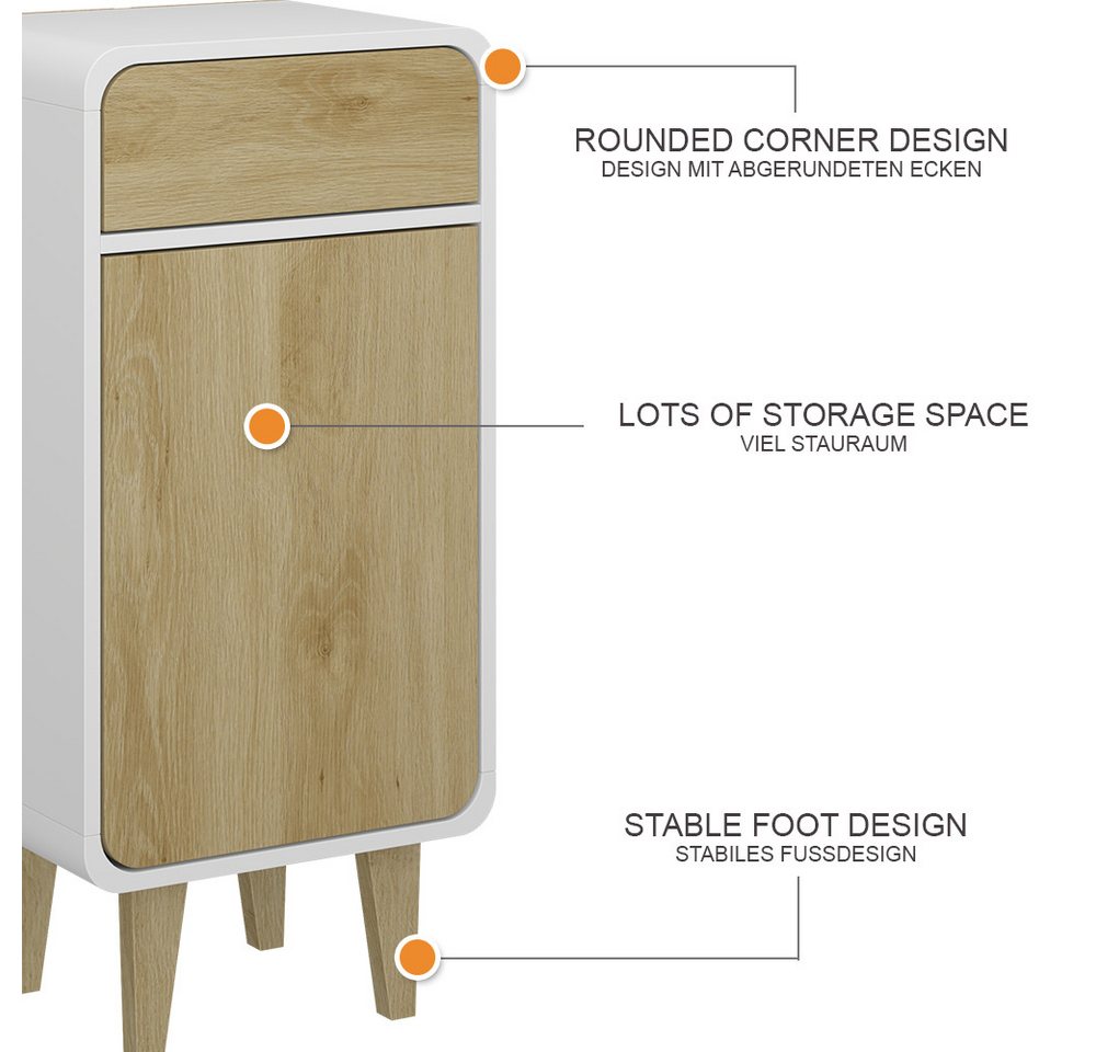 Vicco Midischrank Arla, Weiß/Eiche, 40 x 81 cm (1-St) – Bild 5 von 5